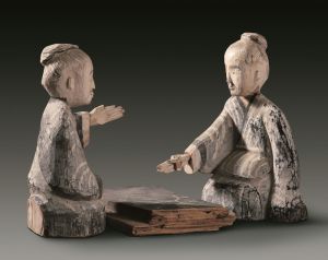 汉代 · 彩绘木雕博戏俑（甘肃省博物馆）