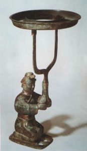 战国 · 跽坐人漆绘铜灯（河南博物院 ）
